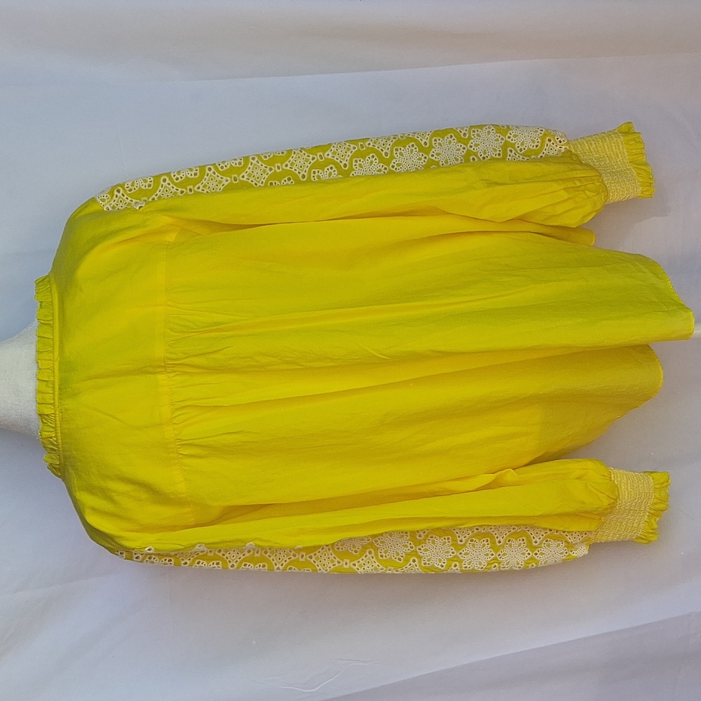 GIBSON & LATIMER Embroidered Floral Ruffled Button Front Neck Blouse Yellow XL - Picture 13 of 13